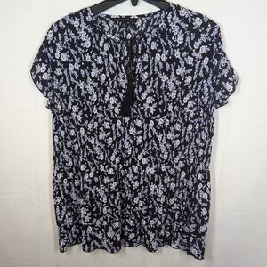 Zac & Rachel Floral Short Sleeve Relaxed Fit Blouse Top, size M
